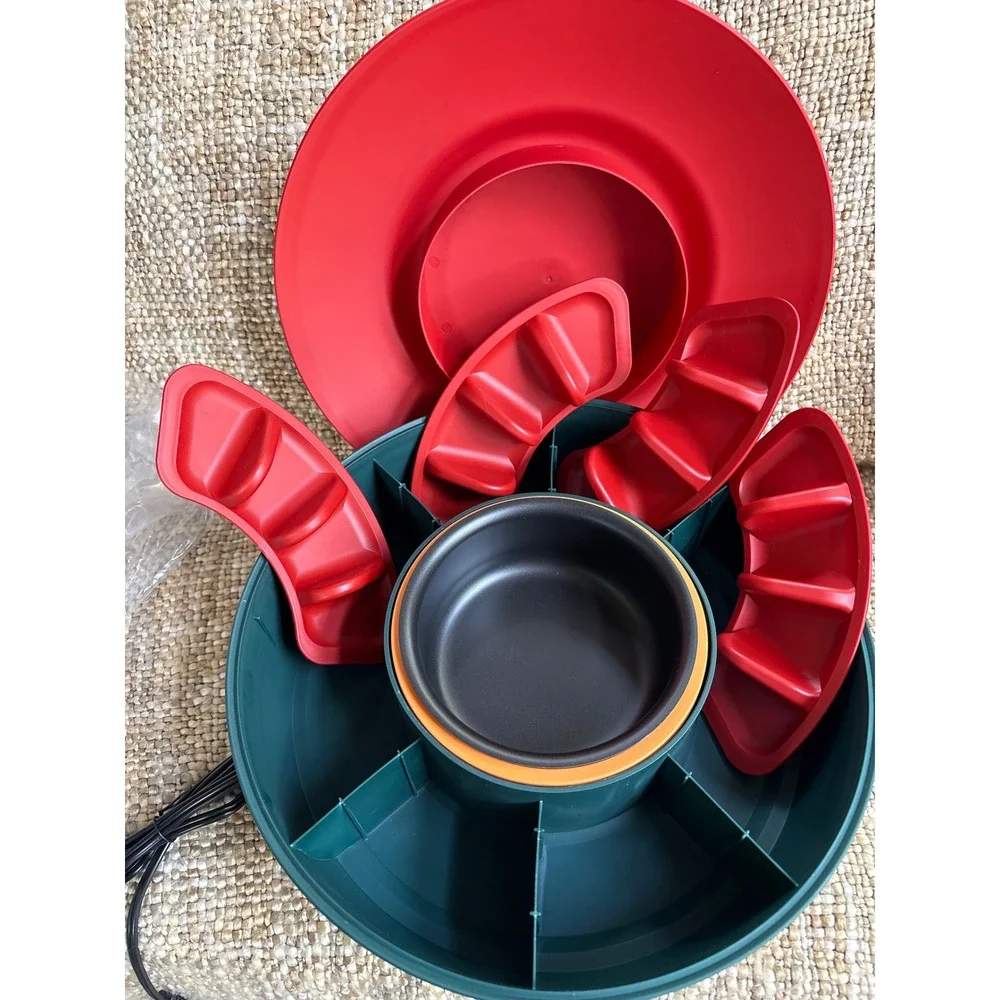 Kusini Lazy Susan Taco Bar Electric Warming Pot 6 Compartments 4 Taco HoldersNew